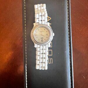 Akribos XXIV Womens Diamond Ceramic Watch  White Band & Silver Accents